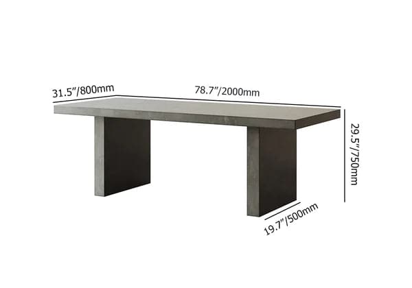 79 Inch Farmhouse Concrete Gray Wooden Dining Table for 8 Person Double Pedestal