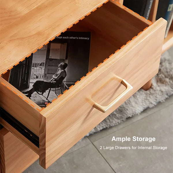 Meuble TV 79" Console multimédia naturelle avec portes, tiroirs et étagère en rotin tissé en grand