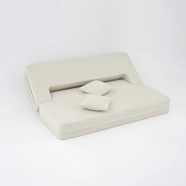 79 Inches Beige Modern Folding Sofa Bed Leath-Aire Upholstered Full Sleeper