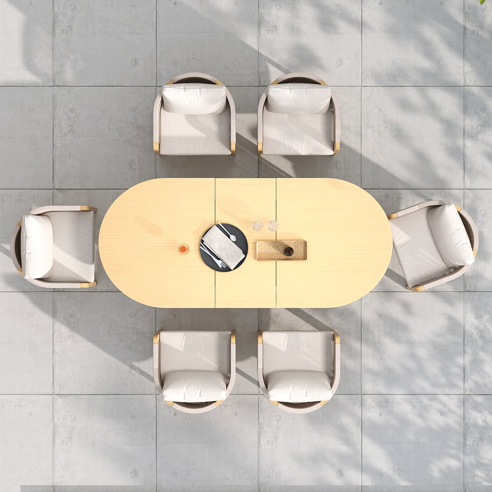 7 Pieces Aluminum Outdoor Dining Set with Extendable Top Table Woven Armchair for 6