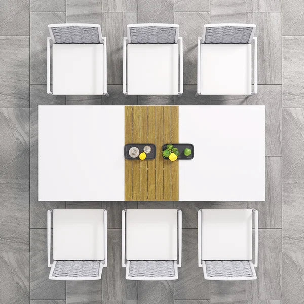 7 Pieces Outdoor Patio Dining Set Extendable Aluminum & Wood Table & Woven Rope Chairs