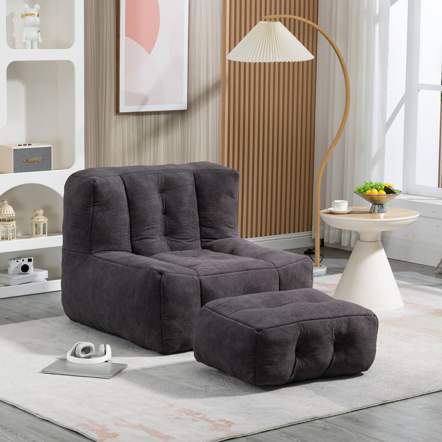 Fauteuil poire moelleux, pouf confortable pour adultes et enfants, fauteuil poire super doux avec mousse à mémoire de forme et pouf, fauteuil poire intérieur moderne pour salon, chambre à coucher, appartement