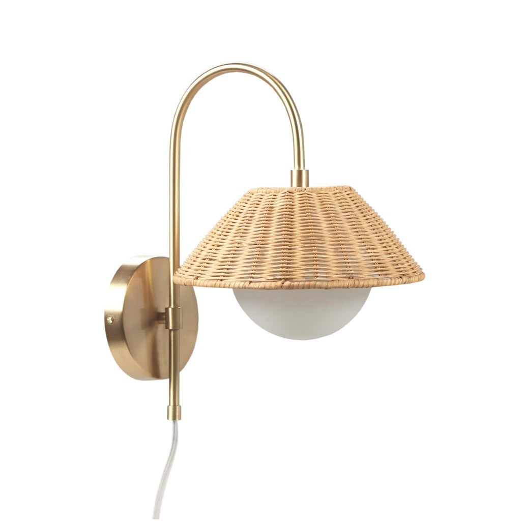 Rattan Weave Wall Sconce in Gold Finish