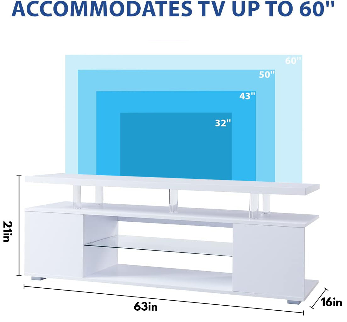 Meuble TV pour TV 70 pouces LED Centre de divertissement de jeu Table de console de stockage multimédia avec grande armoire latérale pour salon Blanc