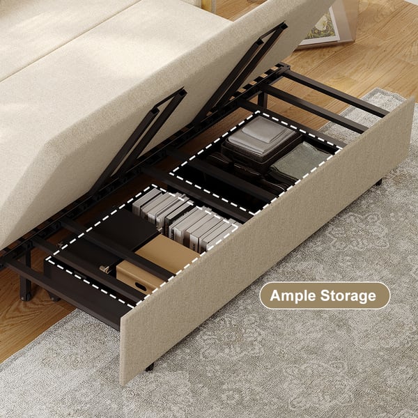 82" Full Beige Sleeper Sofa Upholstered Convertible Sofa Bed with Storage