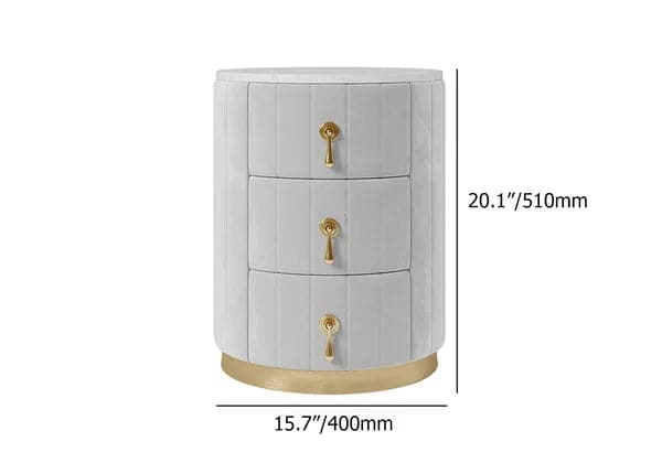 Modern Nightstand Gray Round Nightstand with 3 Drawers Nightstand with Storage
