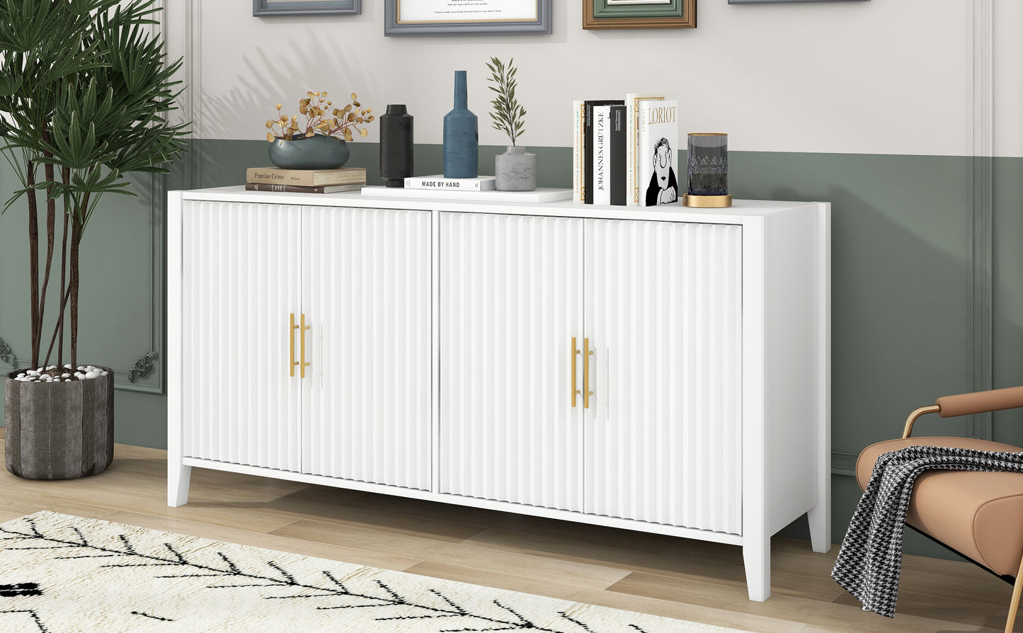 U-Style Accent Storage Cabinet Sideboard Wooden Cabinet with Metal Handles for Hallway, Entryway, Living Room