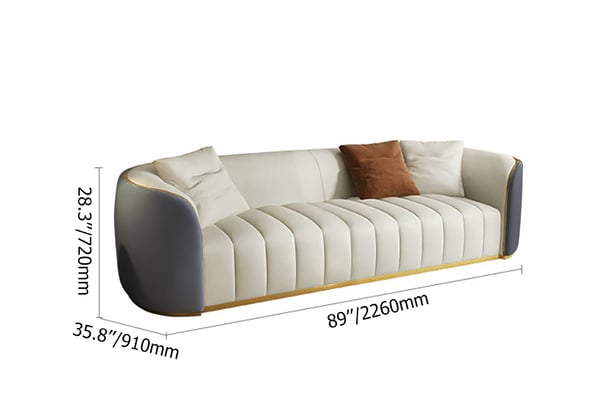 89 Modern Faux Leather Upholstered 3-Seater Sofa with Gold Legs#Grey&White