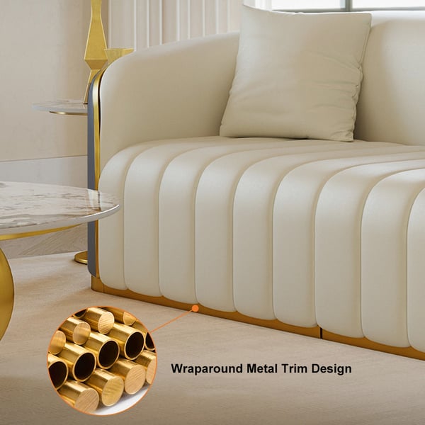 89 Modern Faux Leather Upholstered 3-Seater Sofa with Gold Legs#Grey&White