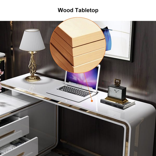Modern White L-Shaped Desk Corner Rotating Computer Desk with Cabinet