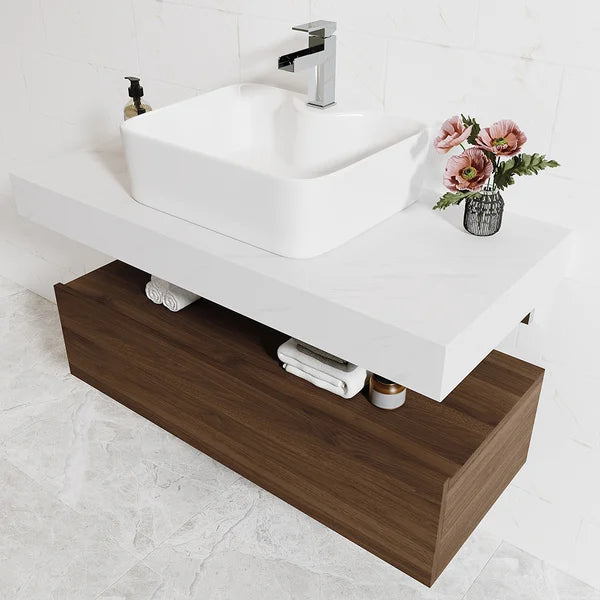 Modern Floating Bathroom Vanity Set With Single Sink White and Walnut