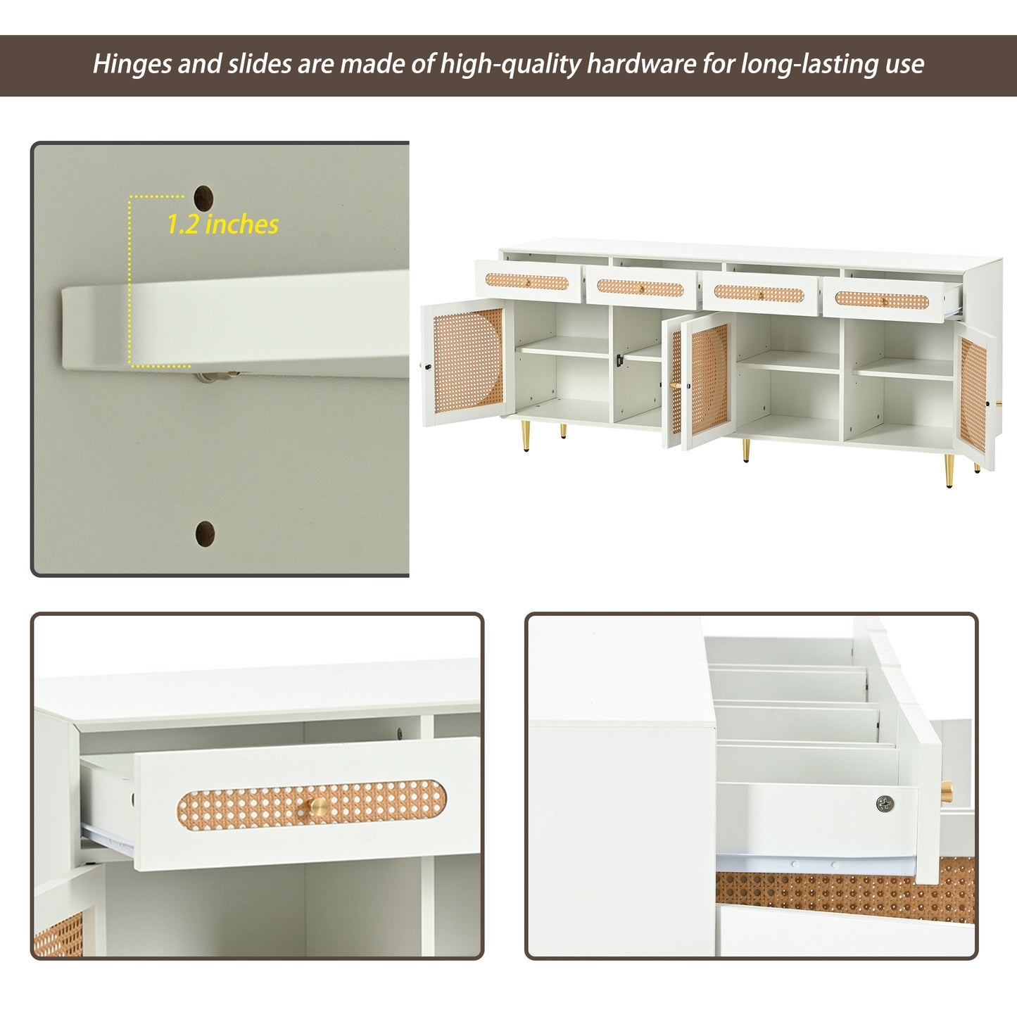 U-Can Meuble TV avec porte en rotin, table console multimédia tissée avec étagères réglables pour téléviseurs jusqu'à 65", buffet de rangement pour salon