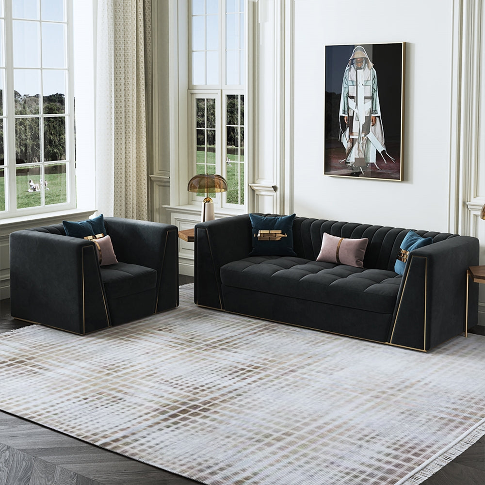 90.6" Modular Velvet Sofa Deep Gray Tufted Upholstery Modern Couch Floor Sofa in Large