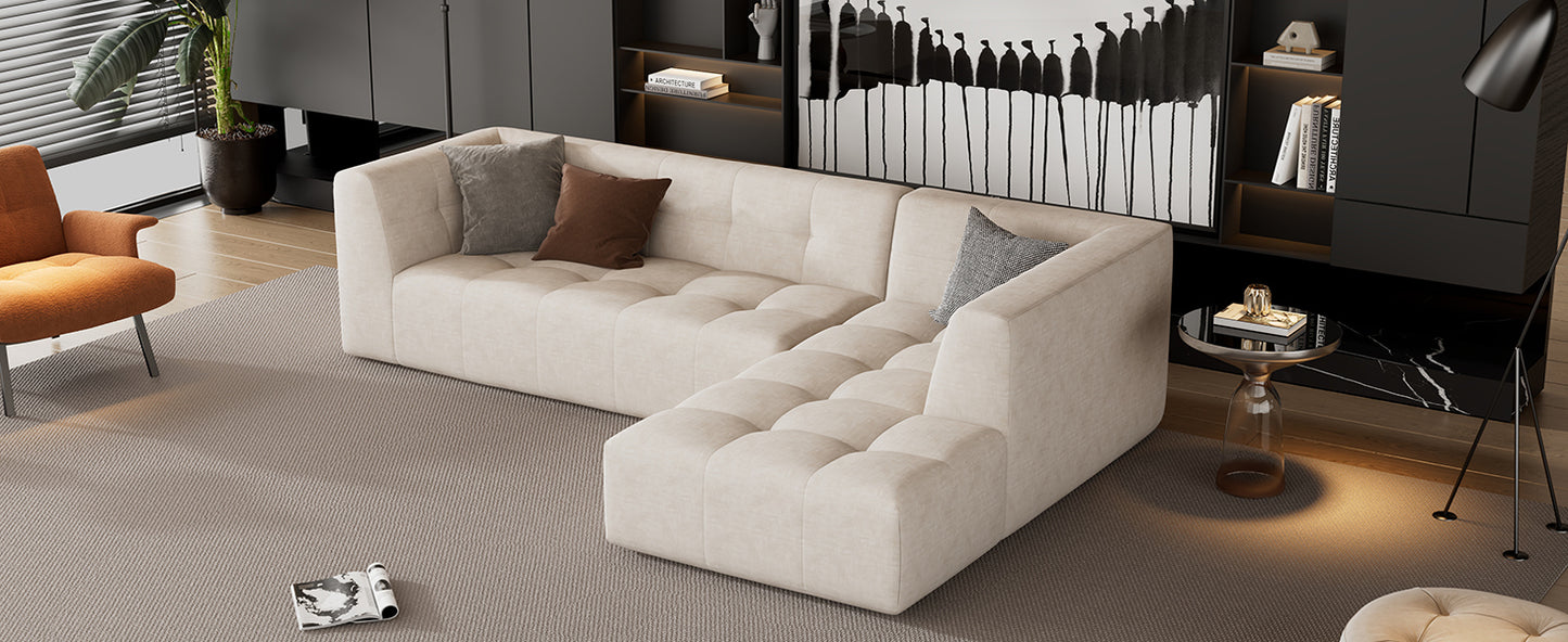 110.2" L-Shaped Modular Combination Living Room Sofa Set, Modern Minimalist Sofa 2pcs in Beige