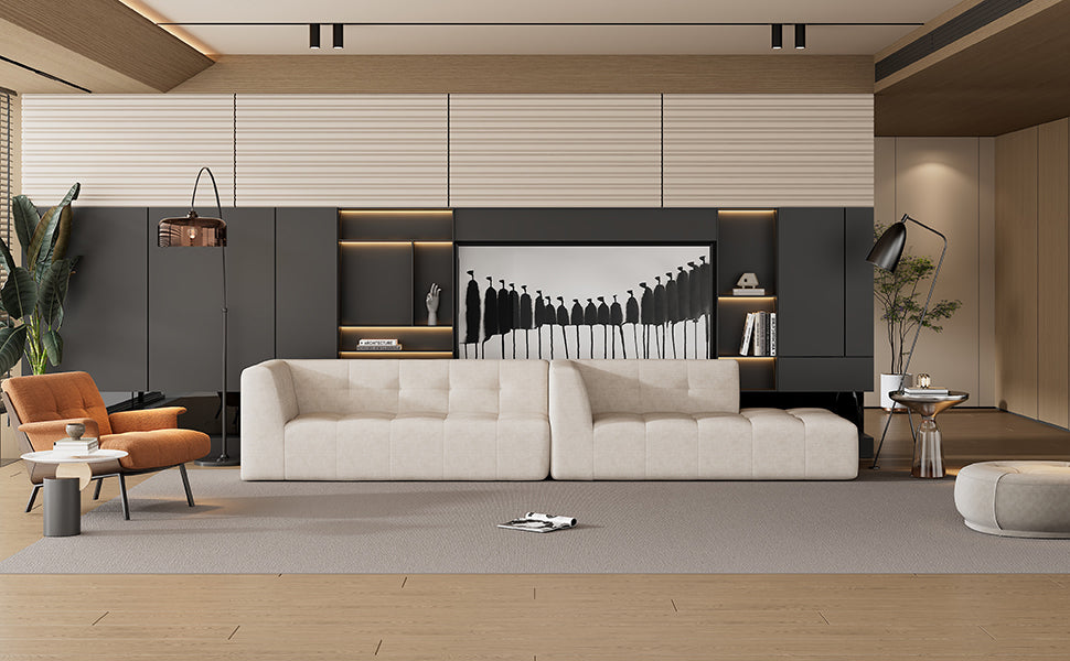 110.2" L-Shaped Modular Combination Living Room Sofa Set, Modern Minimalist Sofa 2pcs in Beige