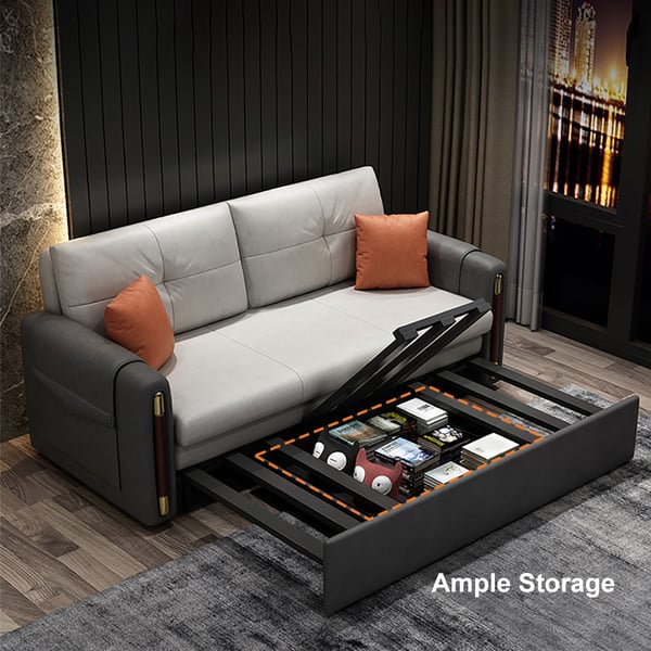 81" Modern Gray Convertible Full Sleeper Sofa Bed with Storage Leath-Aire Upholstery