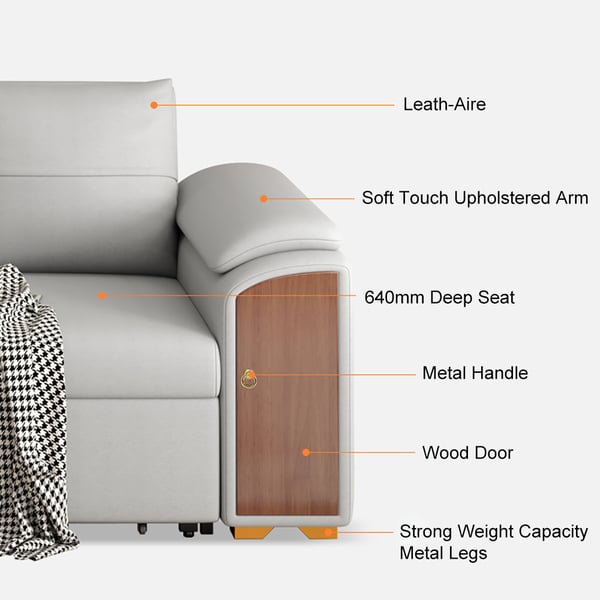 94.5" Gray Pull Out Sofa Bed Convertible Leath-Aire Sleeper with Lift-top Coffee Table