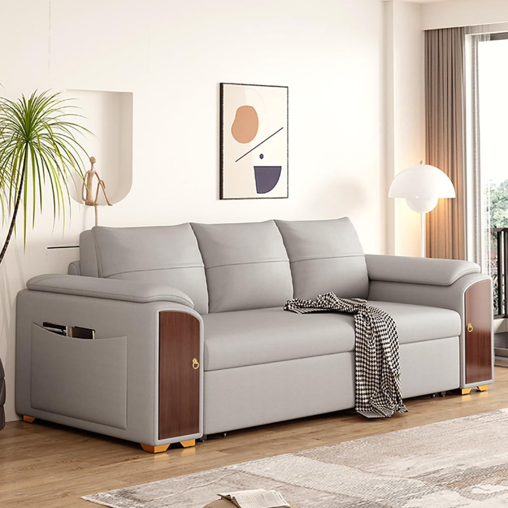 94.5" Gray Pull Out Sofa Bed Convertible Leath-Aire Sleeper with Lift-top Coffee Table