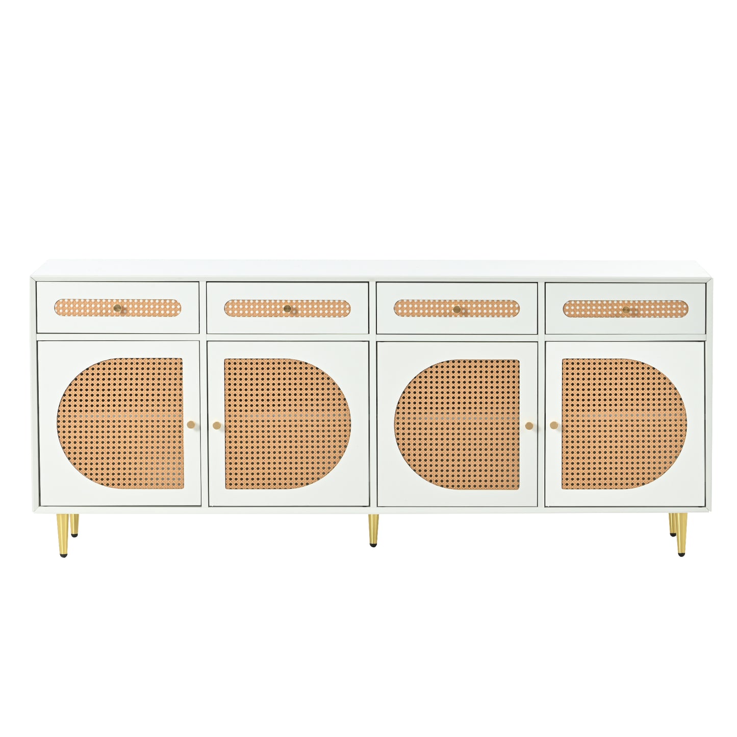 U-Can Meuble TV avec porte en rotin, table console multimédia tissée avec étagères réglables pour téléviseurs jusqu'à 65", buffet de rangement pour salon