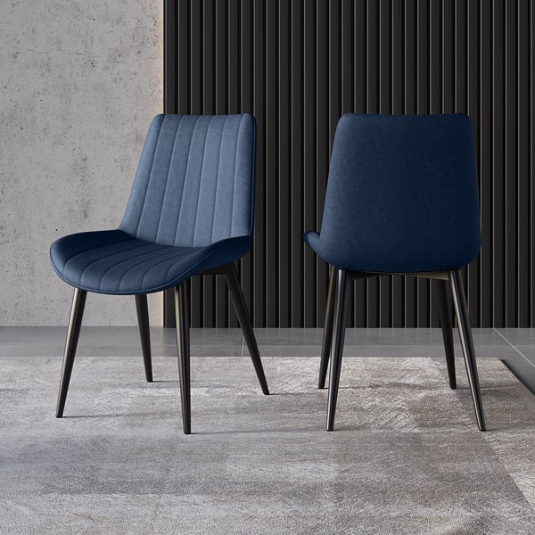 Modern Blue Dining Room Chairs PU Leather Upholstered (Set of 2)