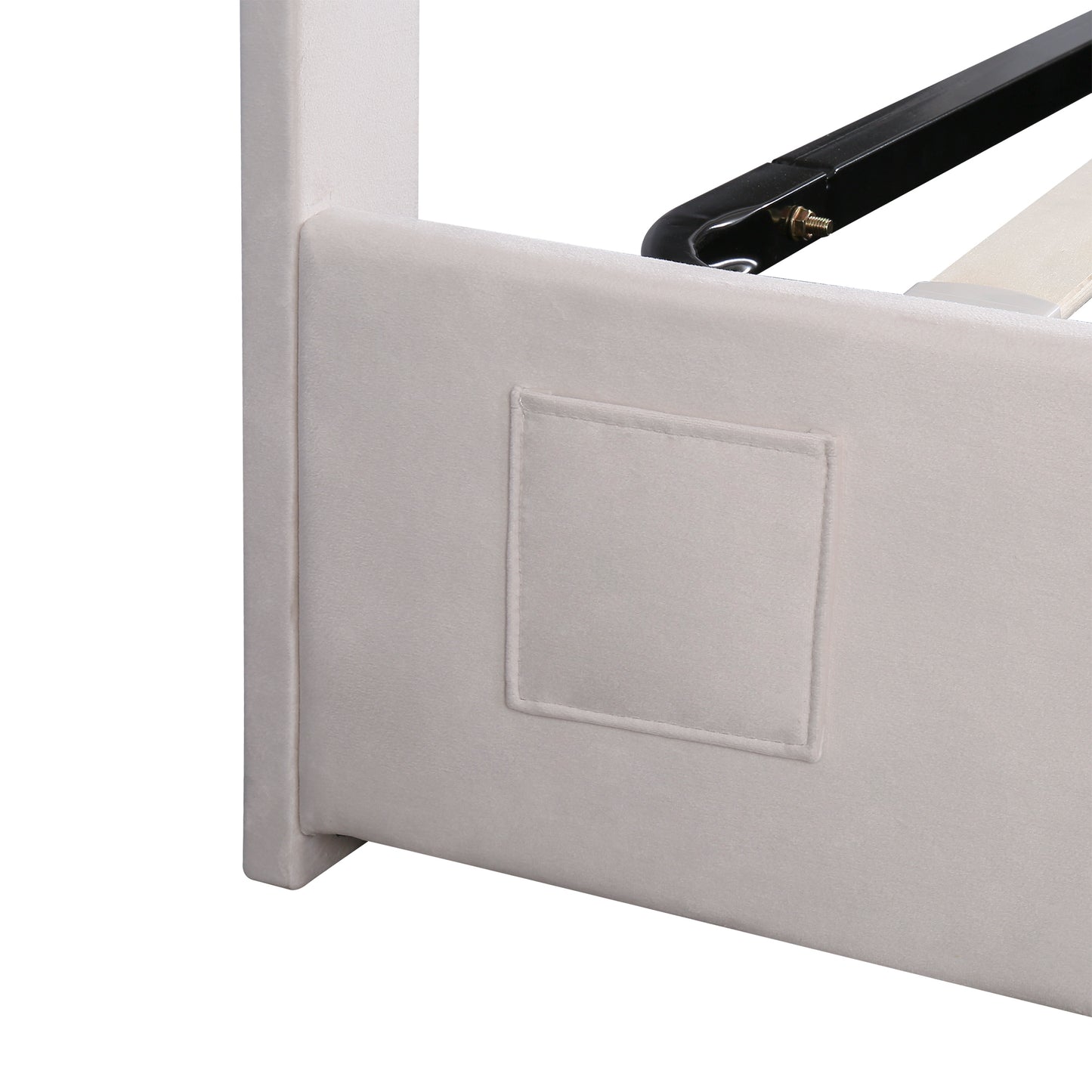 Lit rembourré Queen Size avec lumière LED, lecteur Bluetooth et chargement USB, lit de rangement hydraulique en tissu velours beige