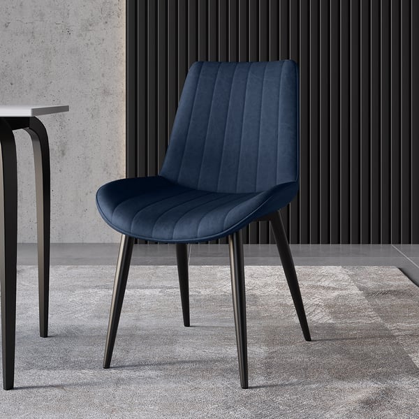Modern Blue Dining Room Chairs PU Leather Upholstered (Set of 2)
