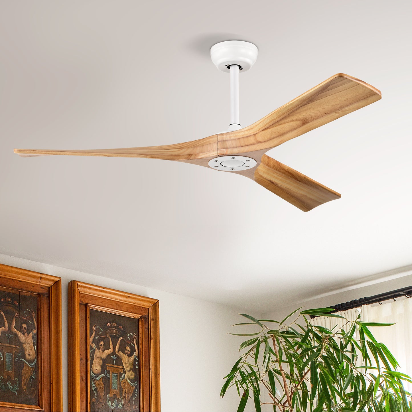 52" Indoor Ceiling Fan with Remote Control - Sleek Matte White Design, Reversible DC Motor
