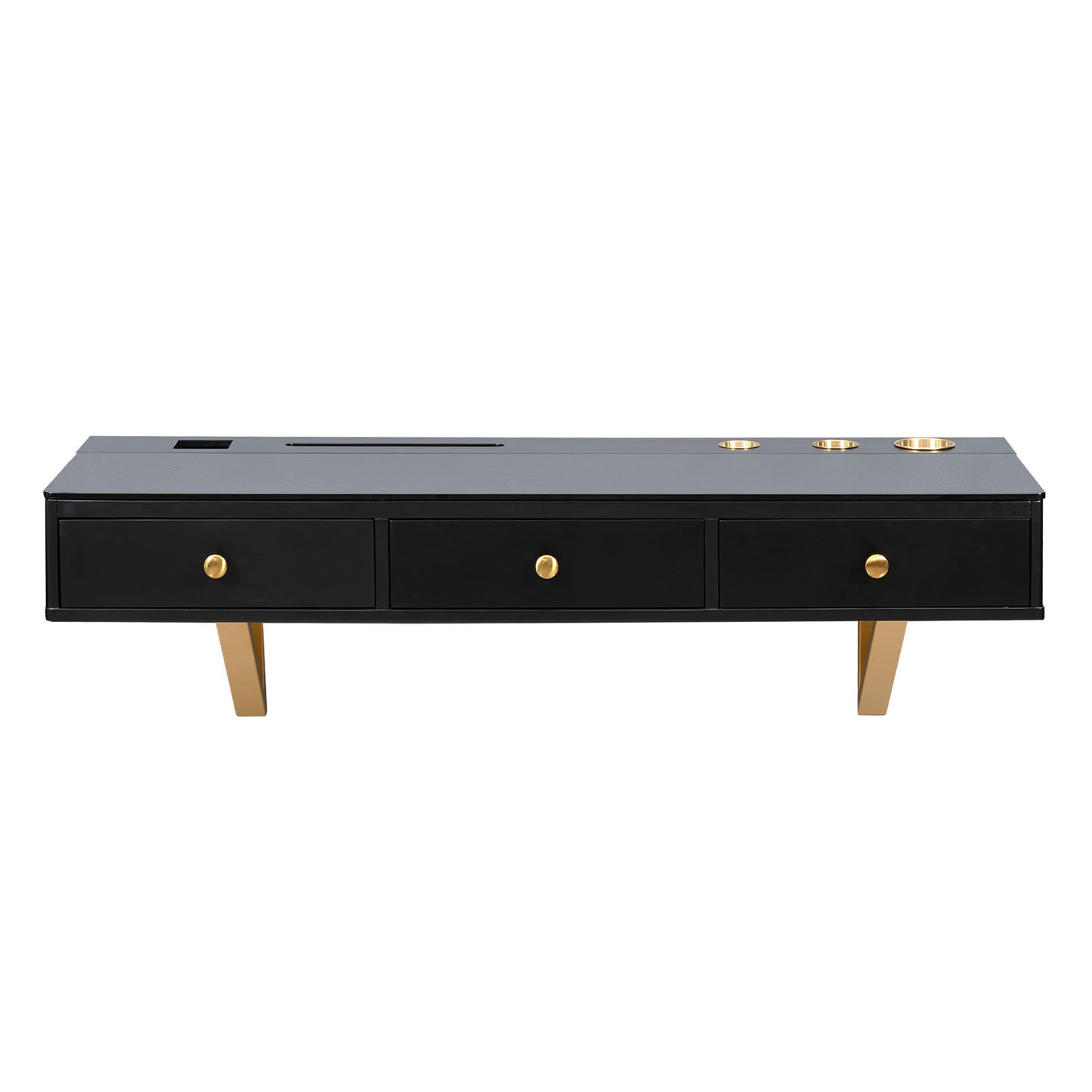 GO Étagère flottante de 119,4 cm avec tiroir, coiffeuse murale polyvalente, bureau monté, table flottante pour chambre à coucher, salle de bain, coiffeur, noir et doré