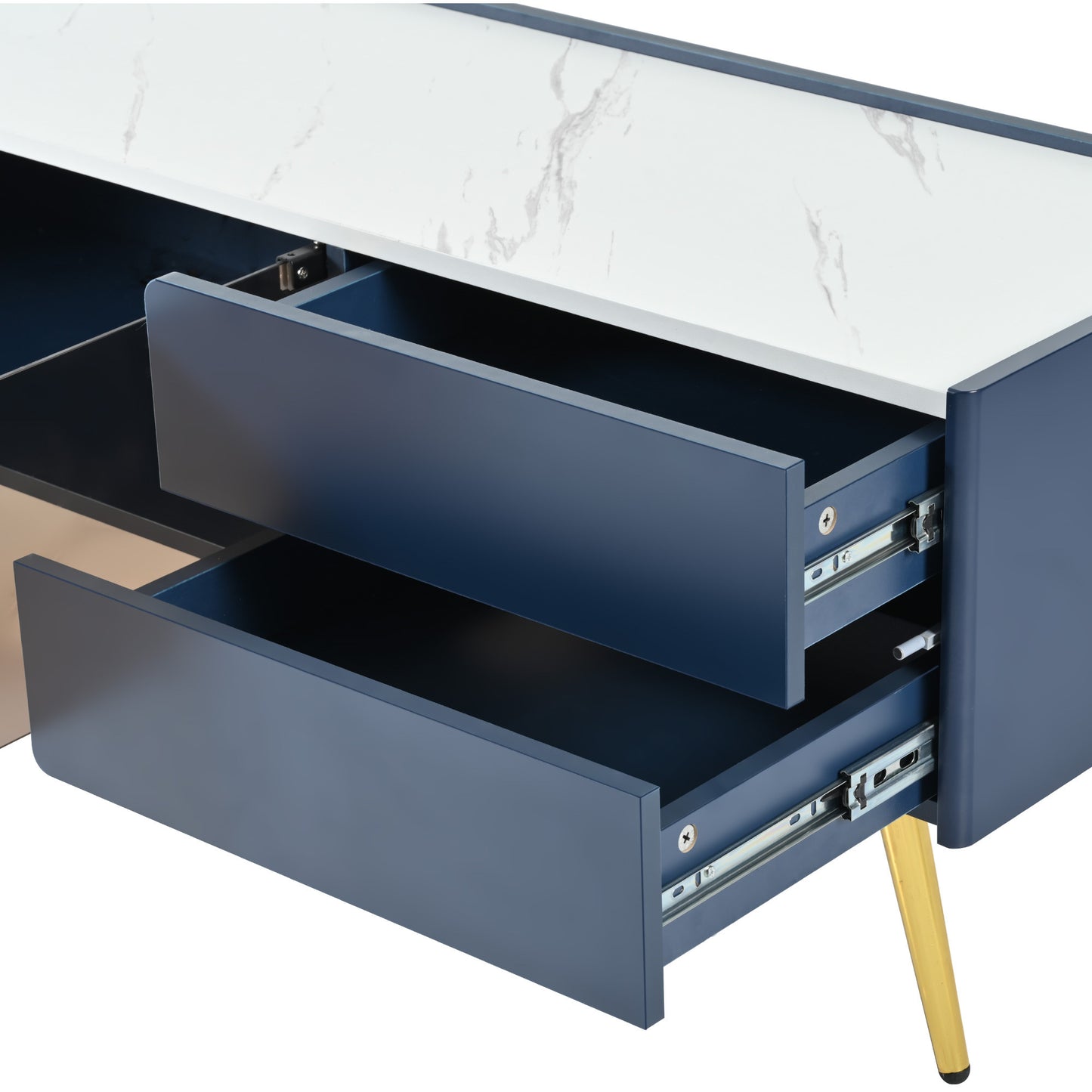 U-Can Modern TV Stand with LED lights for TVs up to 80 Inches, Entertainment Center with 4 Drawers and 1 Cabinet with Brown Glass Door, Media Console with Metal Legs and Handles for Living room