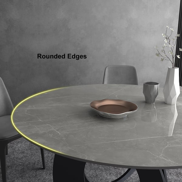 51" Round Gray Dining Table with Stone Top & Carbon Steel Base
