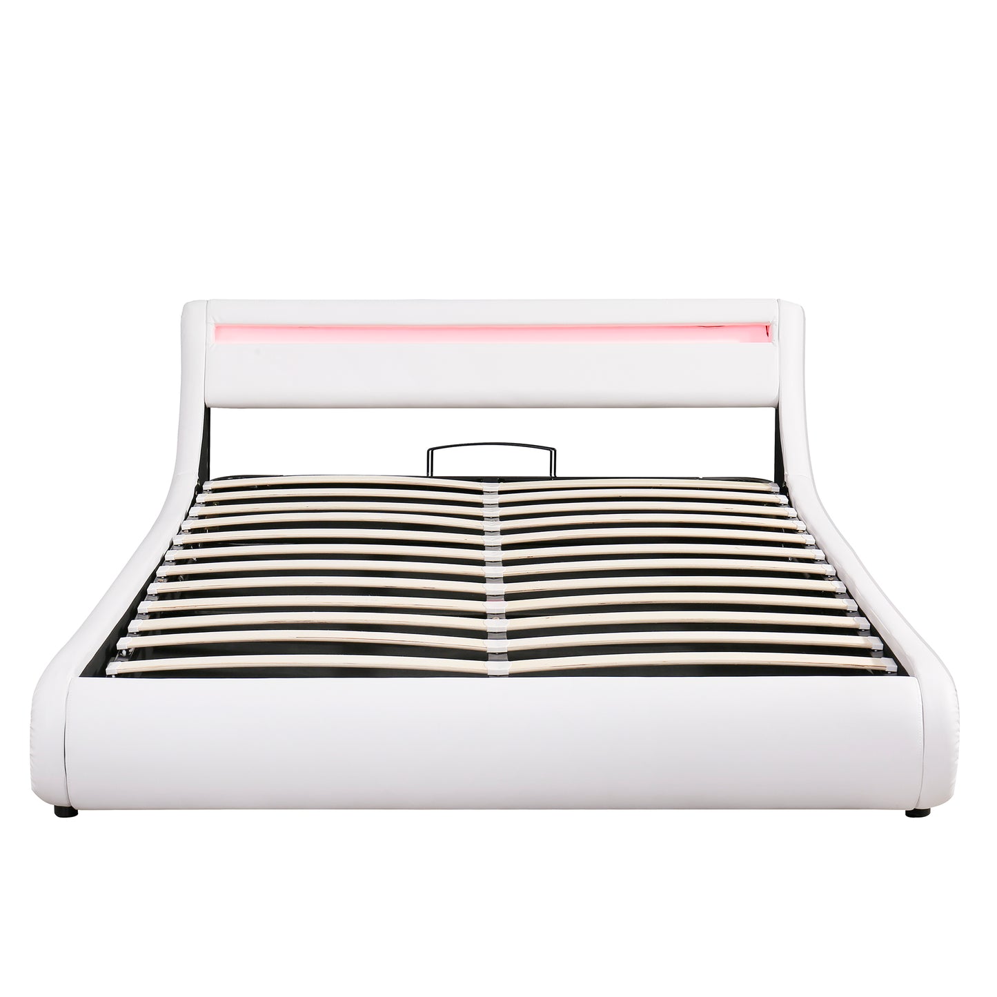 Upholstered Faux Leather Platform bed with a Hydraulic Storage System with LED Light Headboard Bed Frame with Slatted Queen Size