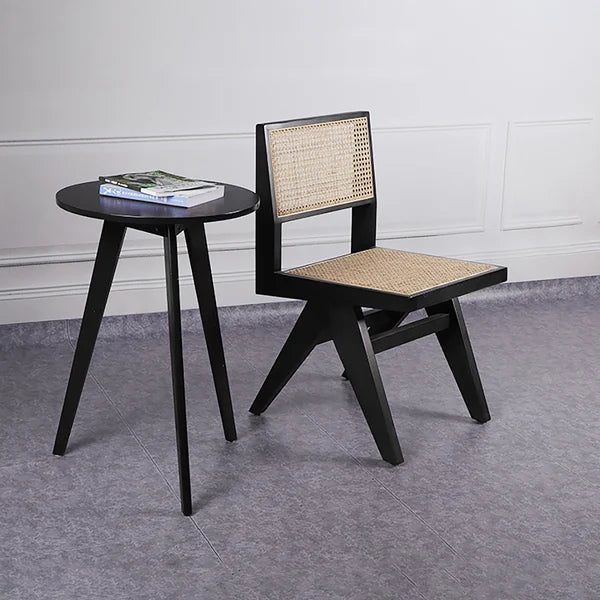 Chaise de salle à manger noire moderne, chaise d'appoint en rotin et bois de frêne