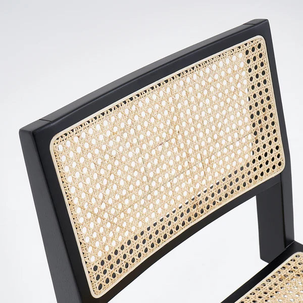 Chaise de salle à manger noire moderne, chaise d'appoint en rotin et bois de frêne