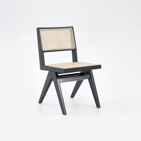 Chaise de salle à manger noire moderne, chaise d'appoint en rotin et bois de frêne