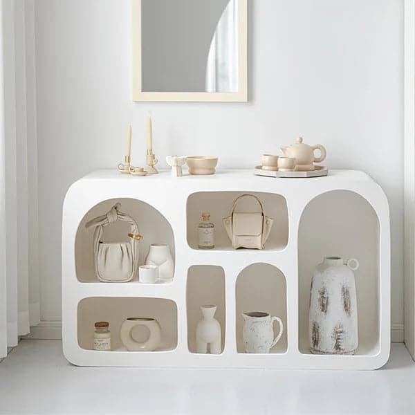 Storage Japandi Console Table White Arched Shelves Entryway Cabinet