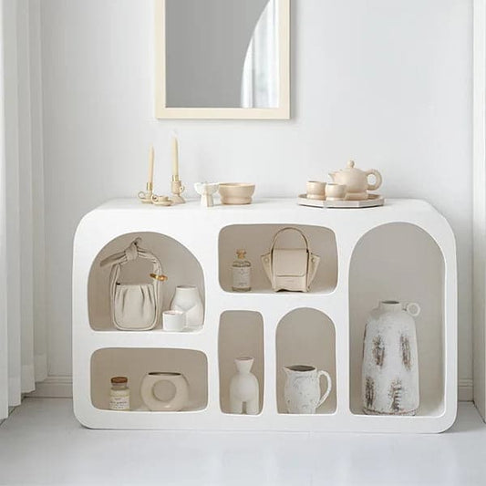Storage Japandi Console Table White Arched Shelves Entryway Cabinet