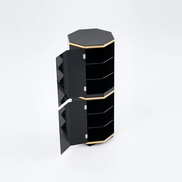Black Round Swivel Tall And Narrow Shoes Storage Cabinet with 3 Doors 18 Pairs