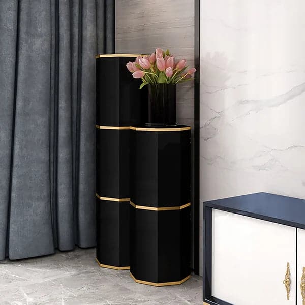 Black Round Swivel Tall And Narrow Shoes Storage Cabinet with 3 Doors 18 Pairs