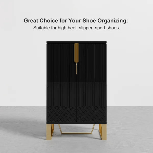 Black Shoe Cabinet Narrow Rectangular Entryway Storage Cabinet 12 Shelves