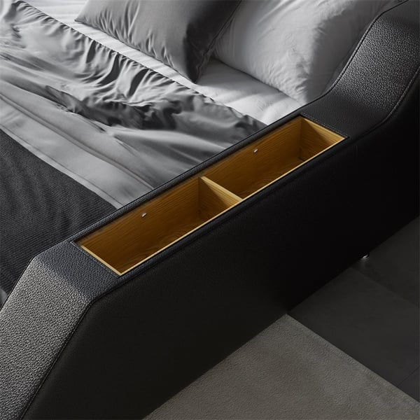 Black Smart Bed King Size Tufted Platform Bed with Massage, Storage & Speaker
