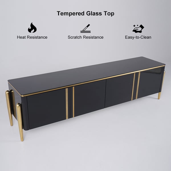 Black/Champagne TV Stand Modern Rectangular 4 Doors Media Console for TVs Up To 85 #Black