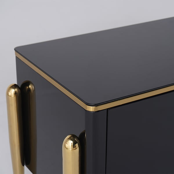 Black/Champagne TV Stand Modern Rectangular 4 Doors Media Console for TVs Up To 85 #Black