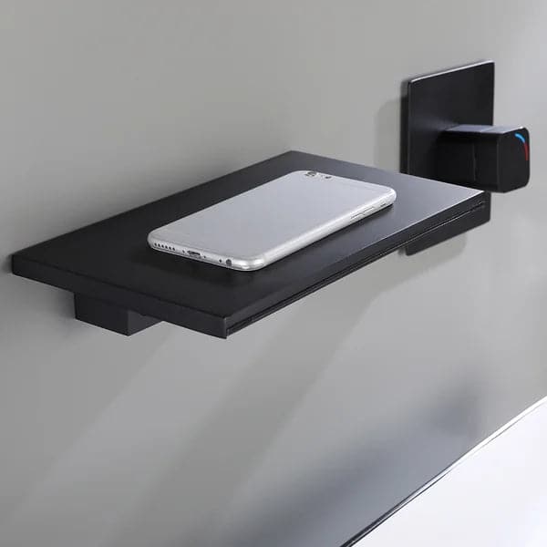 Black Waterfall Wall Mounted Bathroom Sink Faucet Single Knob Solid Brass