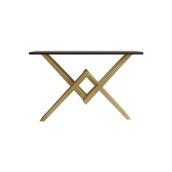 Black/White & Gold Narrow Console Table Accent Table For Entryway X Base & Metal in Small#Black-S