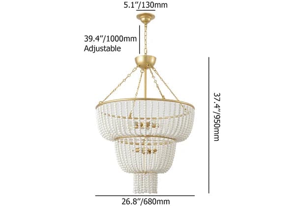 Boho 2-Tier White Ceramic Beads Gold Metal Frame 6/7-Light Chandelier in Brass#7-Light