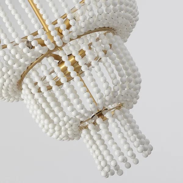 Boho 2-Tier White Ceramic Beads Gold Metal Frame 6/7-Light Chandelier in Brass#6-Light