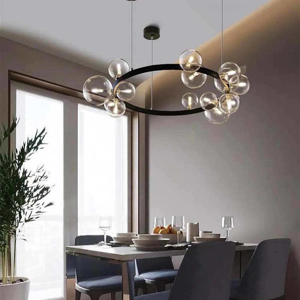 Bubi Modern Black Glass Bubble Chandelier 15/24-Light for Living Room and Dining Room#15-Light