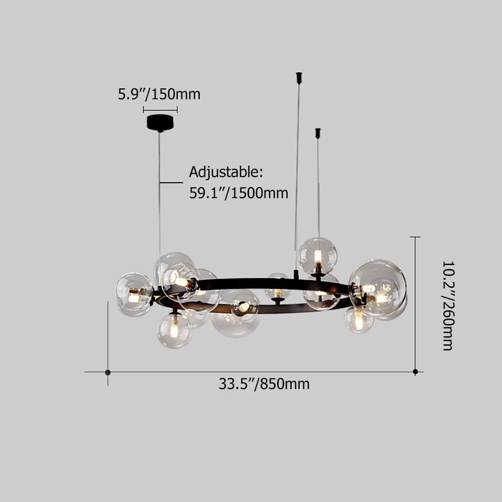 Bubi Modern Black Glass Bubble Chandelier 15/24-Light for Living Room and Dining Room#15-Light