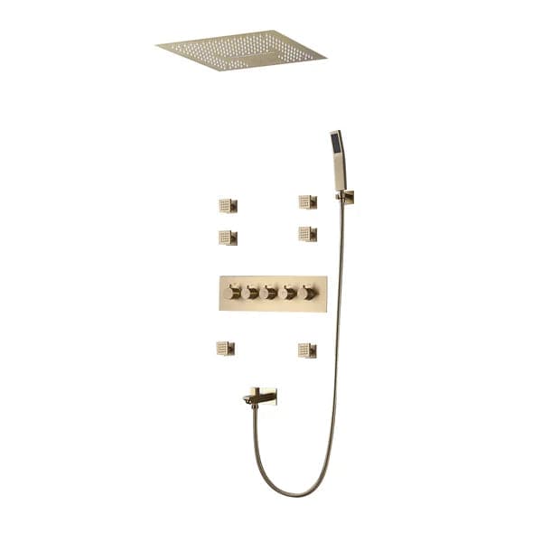 Ceiling-Mounted 16 Inches Shower System in Brushed Gold 4-Function Thermostatic