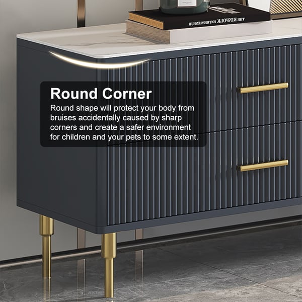 Cofab 78.7 TV Stand with Drawers & Shelves Deep Blue&White Media Console with Glass Doors#Blue